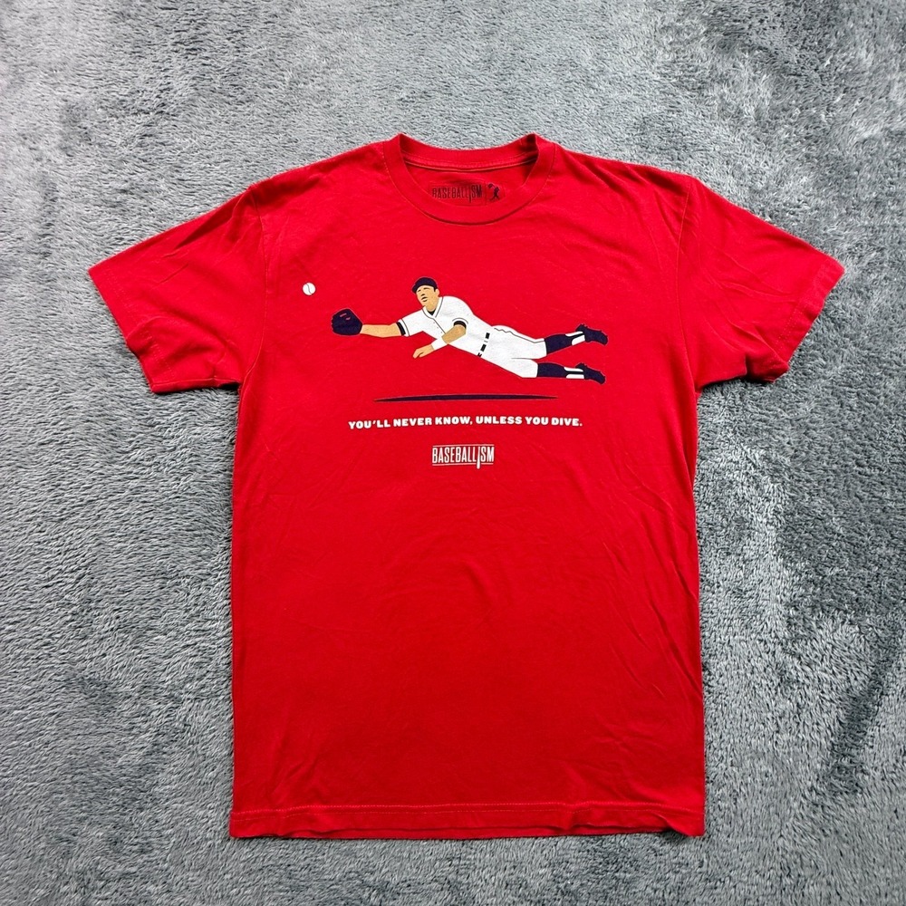 Baseballism You'll Never Know Unless You Dive Graphic Tee S Red Baseball